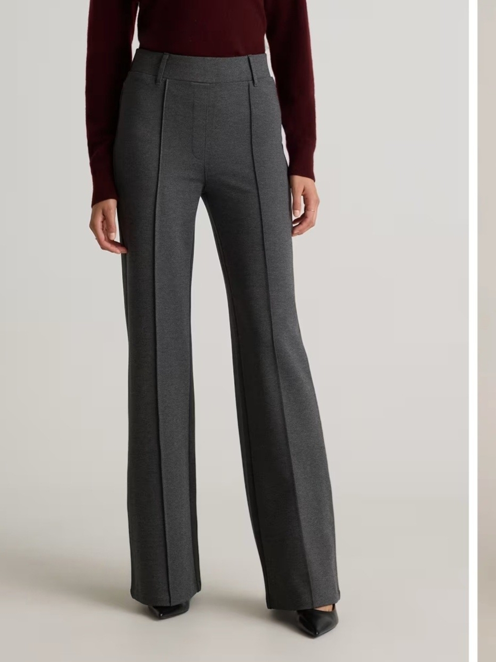 Ann Taylor Gray High-Waist Wide-Leg Pants